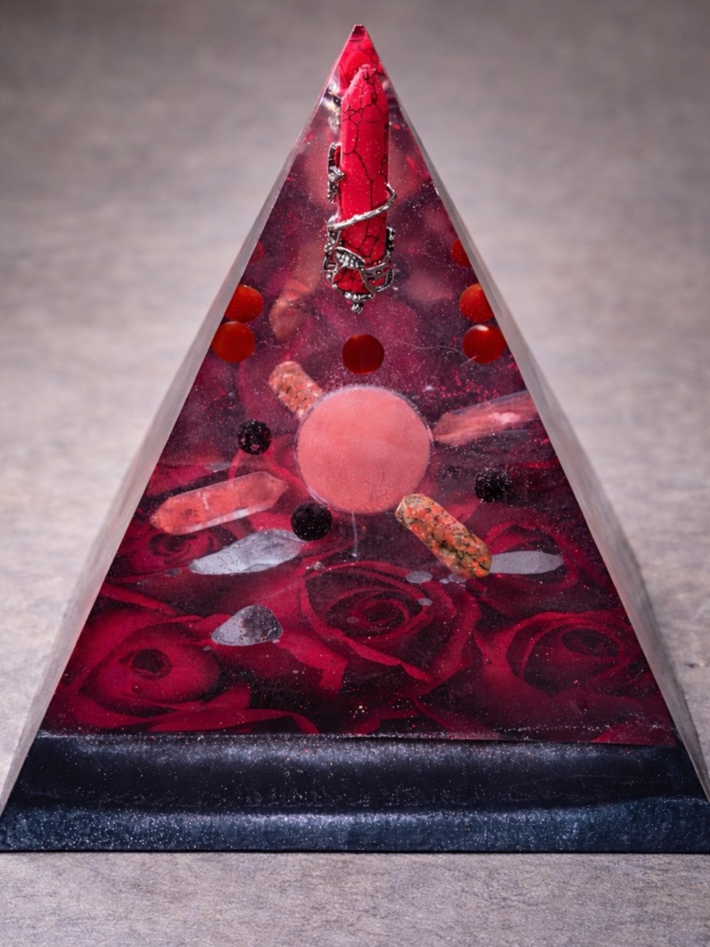 Red Rose Orgonite Pyramid Crystal Healing Energy Protection,Love & Root Chakra